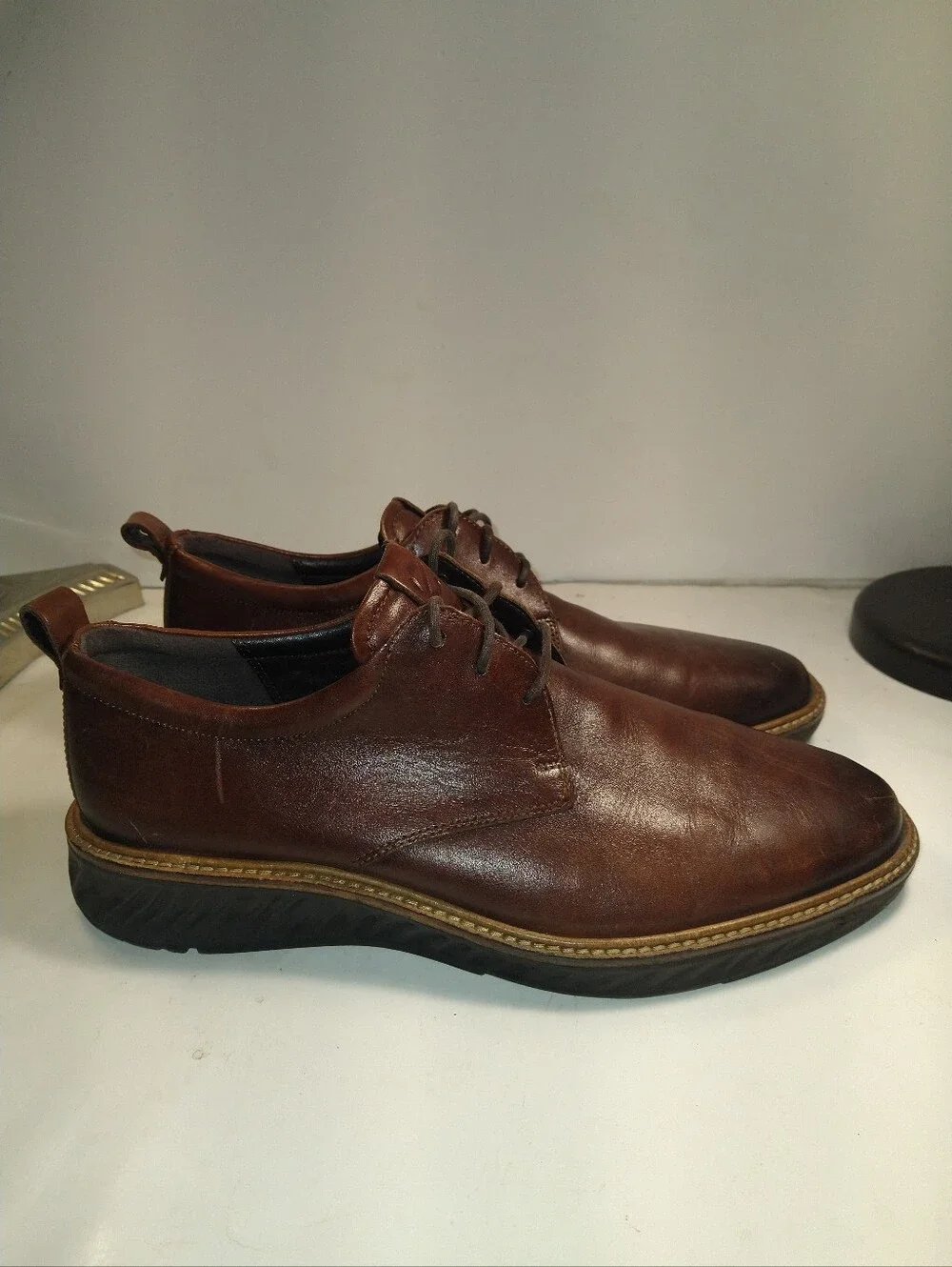 Ecco ST.1 Hybrid Plain Toe Oxford Brown Leather Shoes Men's sz 9(43).